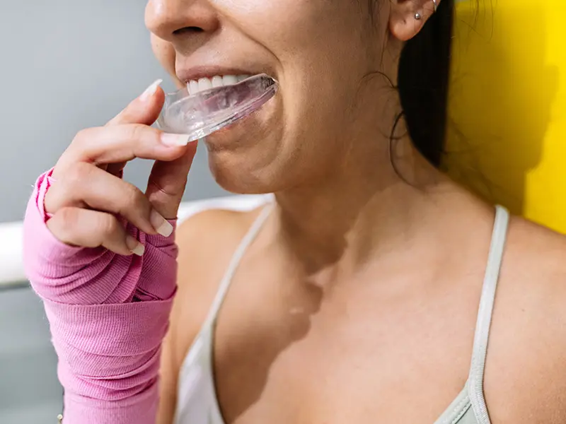 Athlete wearing a sports mouth guard